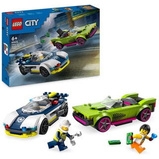 LEGO City Verfolgungsjagd mit Polizeiauto und Muscle Car, Auto-Spielezug mit 2 Rennautos, Polizei-Geschenk für Kinder, Jungs und Mädchen ab 6 Jah...