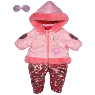 Baby Annabell Deluxe Winter 43cm - Puppenkleidung Puppenoutfit für den Winter, rosa Puppen-Schneeanzug mit Glitzer-Pailletten und Brille 706077 Zapf Creation