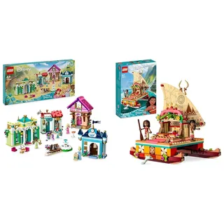 LEGO Disney Princess: Disney Prinzessinnen Abenteuermarkt & Disney Princess Vaianas Katamaran Spielzeug Boot mit Vaiana und Sina Prinzessinnen Mini-Puppen & Delfin-Figur für Mädchen und Jungen 43210