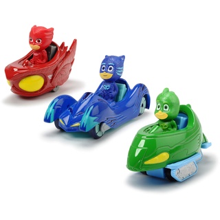 Dickie Toys PJ Masks 3-Pack Set Cars, Auto, Geschenkset bestehend aus: Cat-Car, Owl-Glider und Gekko-Mobil, 7 cm, ab 3 Jahren, Grün / Blau / Rot