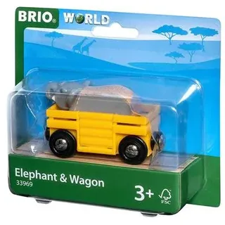 BRIO® 33969 - Tierwaggon Elefant, gelb, Eisenbahn Waggon mit Elefant mit robustem Körper aus Holz und detailreichem Kopf aus Kunststoff, BRIO World