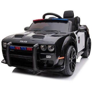 ES-Toys Kinder Elektroauto Dodge Polizei Sirene Fernbedienung Polizeilichter MP3 schwarz