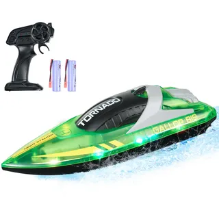 VEVOR RC Boot, 2,4GHz 12km/h, Ferngesteuertes Boot für Pools & Seen, Rennboot mit LED-Licht, 2 wiederaufladbare Batterien, Ganzkörper wasserdicht, Geschenk für Erwachsene Jungen & Mädchen, Grün