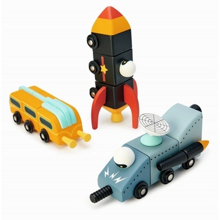 Tender Leaf Toys Spielbausteine Weltraumfahrzeuge 3 Holzautos Holzspielzeug