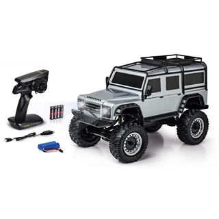 Carson 1:8 Land Rover Defender 100% RTR Silber, Ferngesteuertes Auto, RC Fahrzeug, inkl. Batterien und Fernsteuerung, Geschwindigkeit km/h, Fahrzeit 20 min, 500404172