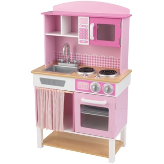 KidKraft Home Cookin' Kinderküche aus Holz, Spielküche mit Scheibengardine für Kinder, Spielzeug für Mädchen ab 3 Jahre, 53198