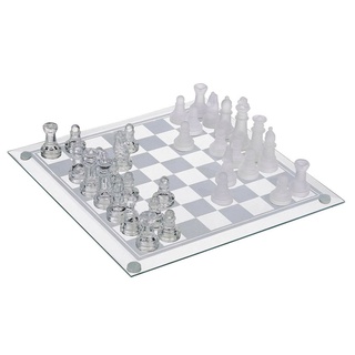 Design Schachspiel aus Glas Schachbrett 25 x 25 cm mit 32 Schach Spiel Figuren