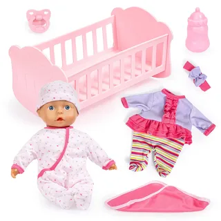 Bayer Design 93202AE Anna Cozy Set Babypuppe, weicher Körper, Puppenbett, Puppenkleidung, Zubehör