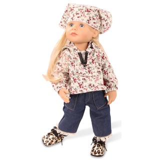 Götz 2211026 Little Kidz Grete Puppe - 36 cm große Multigelenk-Stehpuppe mit blonden Haaren und blauen Augen - 13-teiliges Set