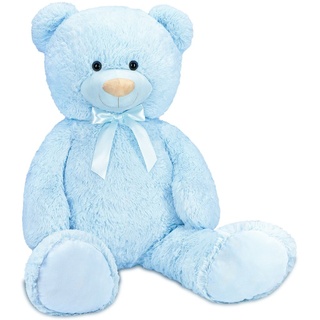BRUBAKER XXL Teddybär 100 cm - Teddy Kuscheltier groß - Stofftier Plüschtier mit Schleife, Blau
