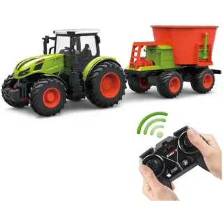 Esun RC-Traktor RC Auto Ferngesteuerter Traktor Ferngesteuert, RC Traktor mit Anhänger (Set, Komplettset), LKW spielzeug ab 3 4 5 6 jahre grün