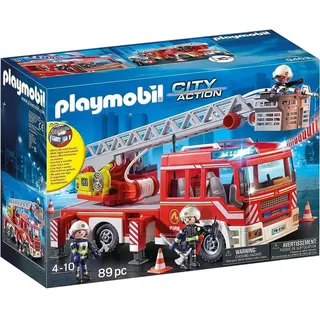 PLAYMOBIL® Konstruktions-Spielset City Action Feuerwehr Leiterfahrzeug mit Licht & Sound, Feuerwehrmann, (Life Feuerwehrwagen, Spielset, 89 St.)