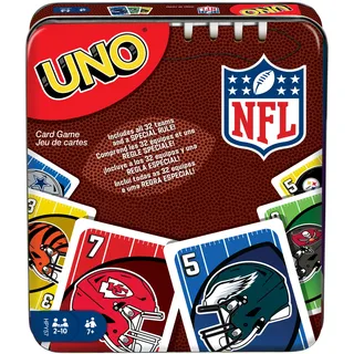 Mattel Games UNO NFL Kartenspiel für Kinder & Erwachsene, Reisespiel mit NFL-Team-Logos & Sonderregel in Aufbewahrungsdose (Amazon Exclusive)