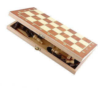 Internationales Schach, Schach Dame und Backgammon aus Holz, 3 in 1 Chess und Checkers und Backgammon, tragbares faltbares Brettspiel (34 cm)
