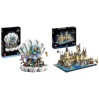 LEGO 43225 Disney Princess Arielles königliche Muschel Set & Harry Potter Schloss Hogwarts mit Schlossgelände, großes Set