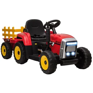 HOMCOM Elektro-Kinderauto Elektrischer Traktor, mit Anhänger, mit Fernbedienung, Belastbarkeit 30 kg, (2-tlg), für Garten, Balkon, Rot rot 50 cm x 52.5 cm x 50 cm