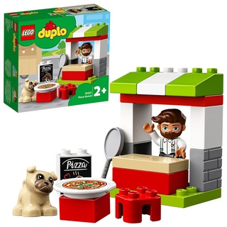 LEGO 10927 DUPLO Pizza-Stand, Spielzeug für Kleinkinder ab 2 Jahre, Konstruktionsspielzeug aus großen Bausteinen mit Pizza und Hundefigur - Bunt