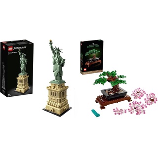 LEGO 21042 Architecture Freiheitsstatue, Modell zum Bauen, New York Souvenir & 10281 Bonsai Baum, Kunstpflanzen-Set zum Basteln für Erwachsene, Geschenk zum Valentinstag, Botanik-Kollektion