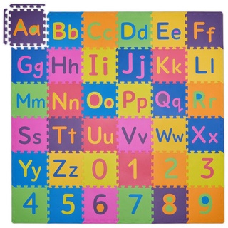 relaxdays Spielmatte Puzzlematte ABC und Zahlen (Set, 36-St) blau|gelb|rot