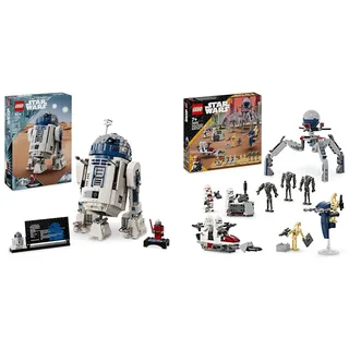 LEGO Star Wars R2-D2, Droide Steinen zum Sammeln, Bauen, Spielen und Ausstellen & Star Wars Clone Trooper & Battle Droid Battle Pack, Spielzeug