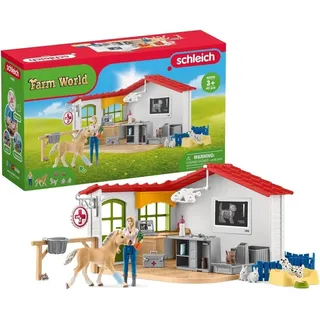 schleich 42502 FARM WORLD Tierarzt-Praxis mit Haustieren, 43 Teile Spielset inkl. Praxis, Tierärztin, schleich Pferde Figur & andere Bauernhoftiere, Tierarzt Spielzeug für Kinder ab 3 Jahren