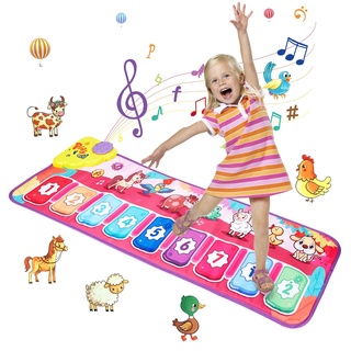 Kacunoki Klaviermatte Tanzmatte für Kinder Piano Matte Baby Spielzeug ab 1 Jahr Musikmatte Kinderspielzeug ab 1 Jahr Keyboard Matte mit 7 Tieren Musikspielzeug für Jungen Mädchen 1–6 Jahre, 100×32cm