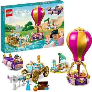 LEGO 43216 Disney Prinzessinnen auf magischer Reise Spielzeug mit Cinderella, Jasmine, Rapunzel Mini-Puppen, Spielzeugpferd & Kutsche, fliegendem T...