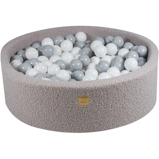 MEOWBABY Bällebad Baby - Rund 90x30cm Ballgruben für Kinder mit 200 Bälle, Boucle, Grau: Weiß/Grau