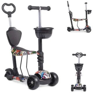 Moni Cityroller Kinderroller Rutscher Pixy, Vorderkorb Hinterradbremse Griffhöhe verstellbar schwarz