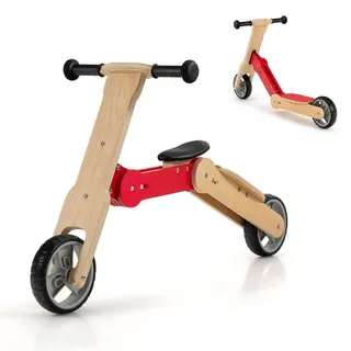 GOPLUS 2-in-1 Kinderroller Laufrad, Roller mit EVA-Rädern, abnehmbarem Sitz, 135° begrenzte Lenkung & verbreiterte Pedale, Scooter ab 3 Jahren - Rot