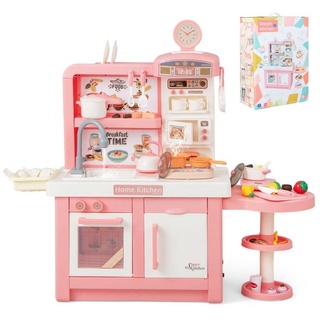 COSTWAY Spielküche Kinderküche, mit 49 Zubehör, ab 3 Jahren rosa