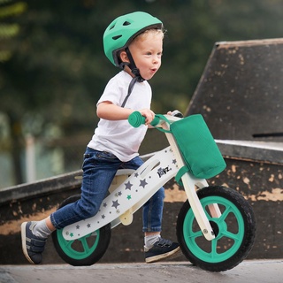 Joyz Laufrad aus Holz, Grün, Lauflernrad für Kinder ab 2 Jahren, Holzlaufrad mit verstellbarer Sitz, pannensicheren 11 Zoll-EVA-Räder, Kinderfahrrad Kinderlaufrad mit Stoffbeutel, Klingel & Tragegriff