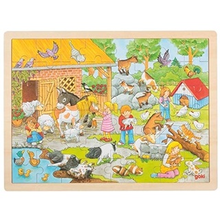 Puzzle aus Holz Einlegepuzzle Streichelzoo goki 48 Teile Holzpuzzle mit Palandi® Sticker