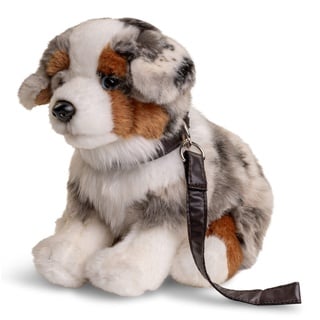 Uni-Toys - Australischer Schäferhund Welpe, sitzend (mit Leine) - 22 cm (Höhe) - Plüsch-Hund, Haustier - Plüschtier, Kuscheltier