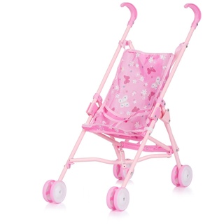 Chipolino, Puppenbuggy Didi, mit Doppelrädern, zusammenklappbar, Sicherheitsgurt rosa Schmetterlinge
