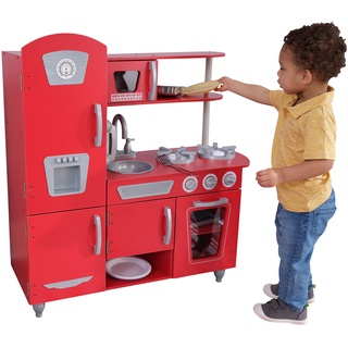 KidKraft Vintage Rot Kinderküche aus Holz mit Spieltelefon, Spielküche mit Retro Kühlschrank, Spielzeug für Kinder ab 3 Jahre, 53173