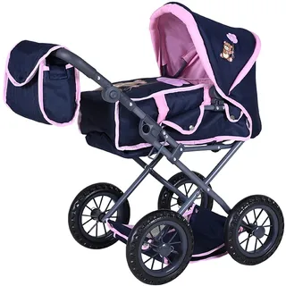 Kombi-Puppenwagen KNORRTOYS "Ruby - Navy Pink Baer" Puppenwagen bunt (navy pink baer) Kinder mit Wickeltasche