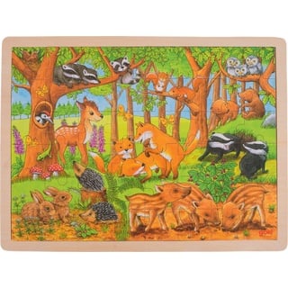 Puzzle aus Holz Einlegepuzzle Tierkinder im Wald von goki 48 Teile Holzpuzzle mit Palandi® Sticker