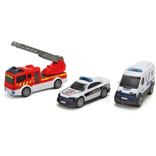 Dickie Toys SOS Team Set 3-teilig – 3 Rettungsfahrzeuge – Feuerwehrauto, Polizeiauto und SAMU – 203712015002, Mehrfarbig