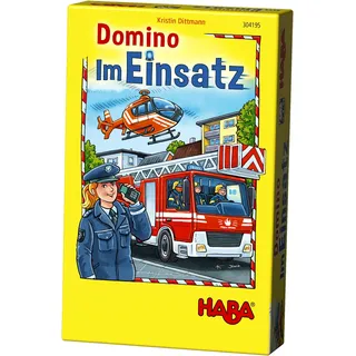 HABA 304195 - Domino - Im Einsatz, Legespiel mit Polizei-, Rettungs- und Feuerwehrmotiven, Dominospiel für 2-6 Spieler von 3-99 Jahren