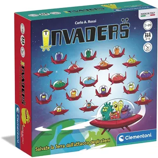 Clementoni Invaders, Rettet die Erde vor dem Angriff der Aliens, Brettspiel für Kinder 7 Jahre, kooperatives Gesellschaftsspiel, italienische Version, 2-4 Spieler, Made in Italy, Mehrfarbig, normal