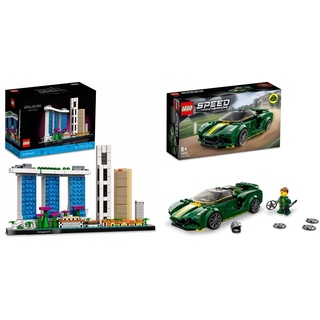 LEGO 21057 Architecture Singapur Modellbausatz für Erwachsene, Skyline-Kollektion, Home Deko zum Basteln und Sammeln & 76907 Speed Champions Lotus Evija Bausatz für Modellauto