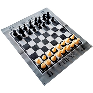 XXL Garten Schach, Outdoor Schachspiel, Gartenschach mit 32 Schachfiguren, Riesenschach, große Spielfeld Matte mit Schachbrett Muster