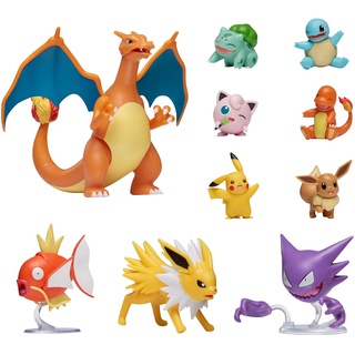 Pokémon Ultimative Deluxe Multi 10-Pack Figuren, Glurak, Karpador,Alpollo, Evoli,Glumanda, Schiggy,Pikachu,Bisasam,Pummeluff,Blitza,Offizielle Pokemon