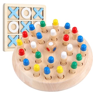 XNFIVE Memory Spiel Schach Holz und Tic-Tac-Toe Spiel, Hölzernes Gedächtnis Lernspielzeug Holz,Gedächtnisspiele Schachspiel Farbkognitive Spielzeug für Kinder Mädchen Jungen