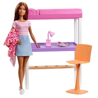 Barbie FXG52 - Deluxe-Set Möbel Hochbett mit Schreibtisch und Puppe, Mehrfarbig