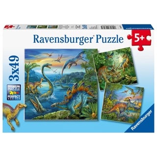 Ravensburger Kinderpuzzle - 09317 Faszination Dinosaurier - Dino Puzzle für Kinder ab 5 Jahren, mit 3x49 Teilen, Dinosaurier Spielzeug für 1 Spieler, Yellow