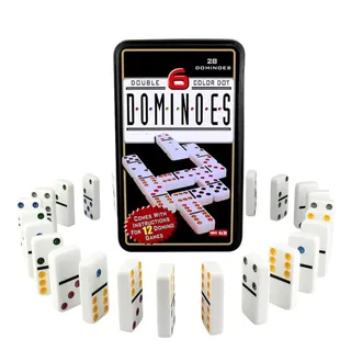 Dominó Brettspiel / Domino-Set mit Metallbox / Traditionelles Spiel für Kinder und Erwachsene / 28 Spielsteine und 6 Farben