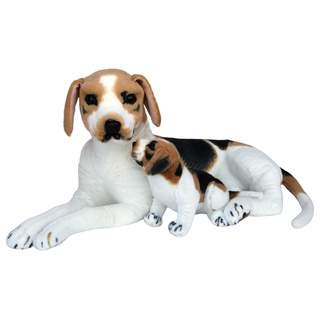 Wagner 1006 - Plüschtier Hund Beagle mit Welpe - liegend - 85 cm Gross
