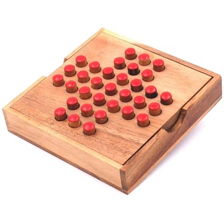 ROMBOL Solitaire, der unterhaltsame Klassiker aus edlem Holz mit praktischem Verschlussband, Farbe:Rot